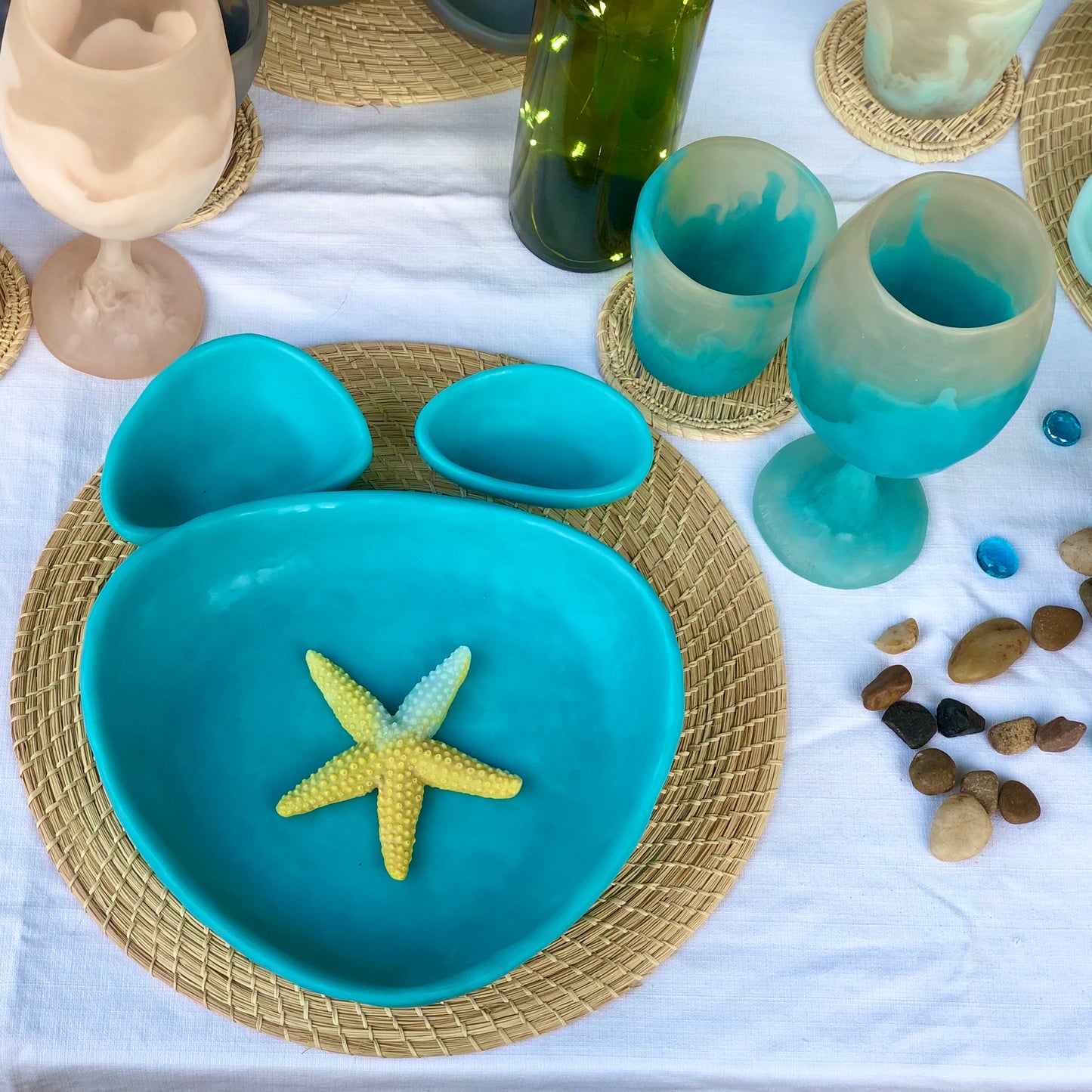 1 Puesto 🍽️ Vajilla OCEAN & BEACH x 6 Piezas en Resina Especial