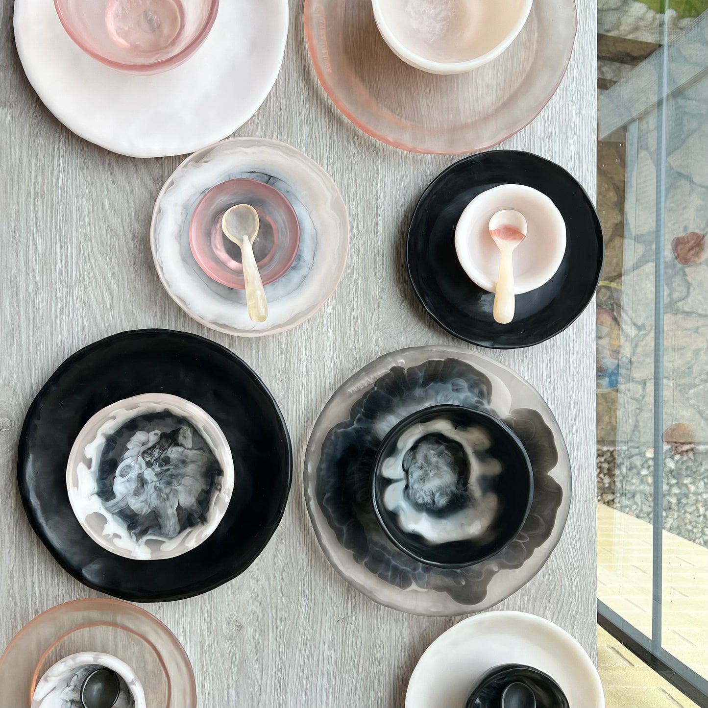 1 Puesto 🍽 VAJILLA BLACK & WHITE x  5 Piezas