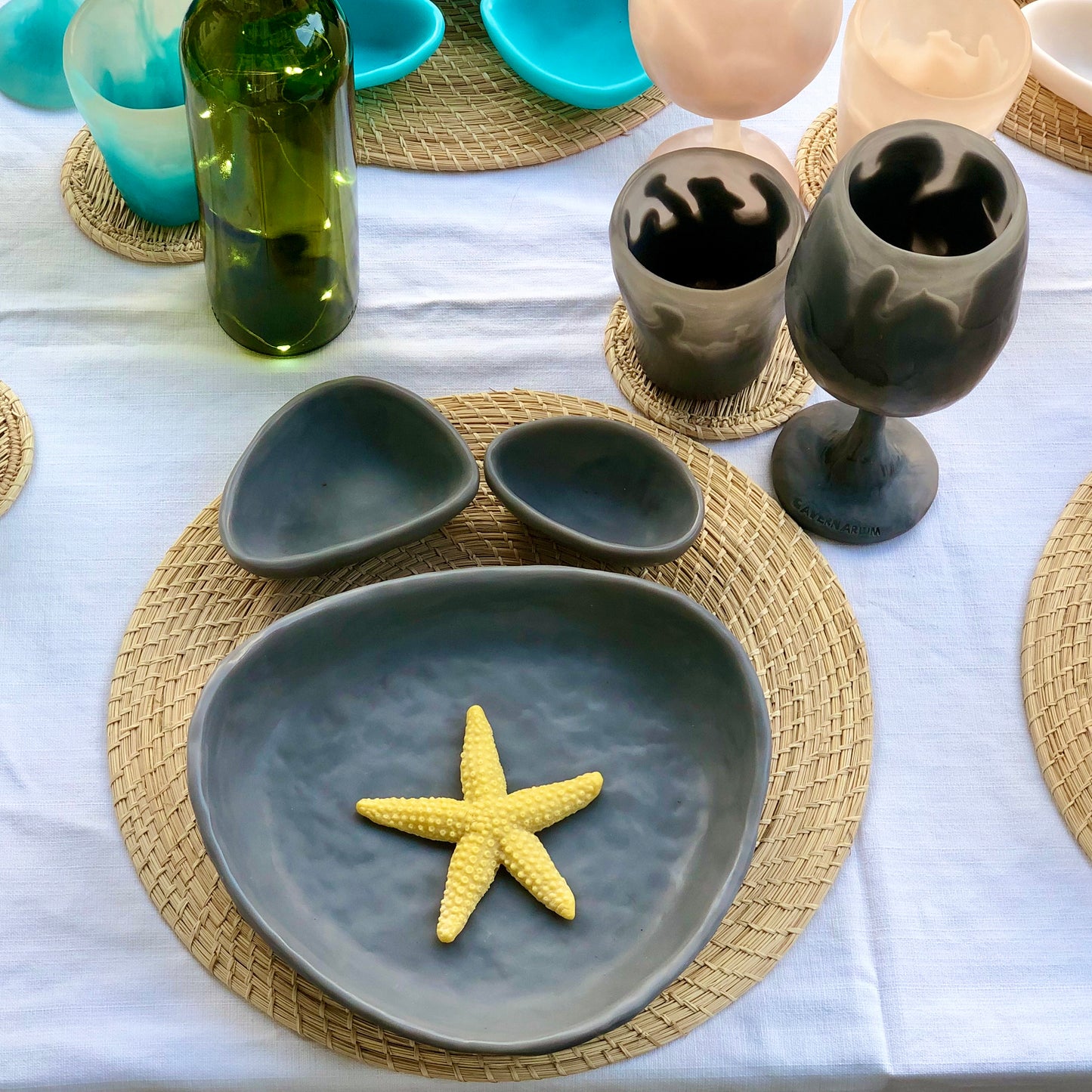 1 Puesto 🍽️ VAJILLA OCEAN & BEACH versión SUNSET x 6 Piezas en Resina Especial