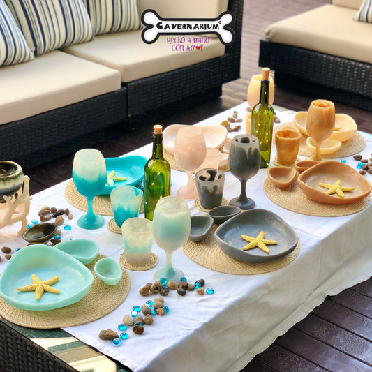 1 Puesto 🍽️ Vajilla OCEAN & BEACH x 6 Piezas en Resina Especial