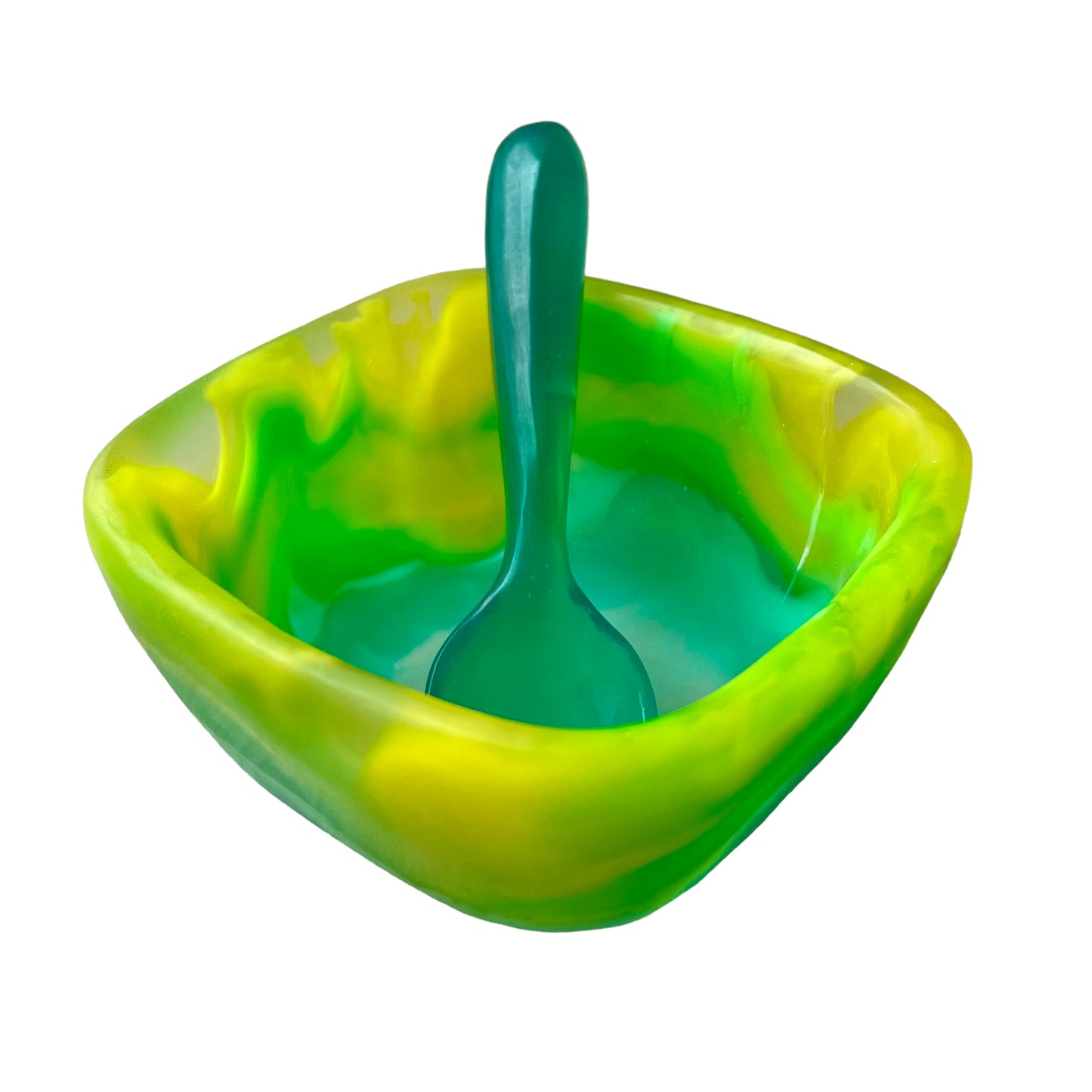 1 TAZA Cuadrada 🥣 1 Cuchara Corta en Resina Especial 400 ml.