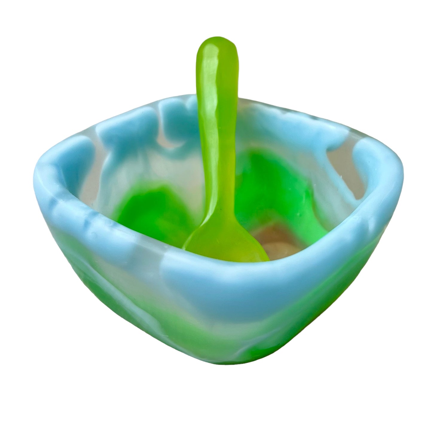 1 TAZA Cuadrada 🥣 1 Cuchara Corta en Resina Especial 400 ml.