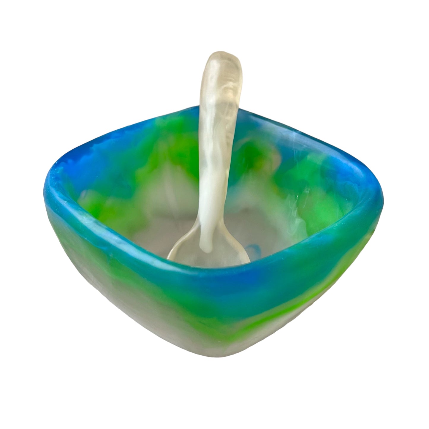 1 TAZA Cuadrada 🥣 1 Cuchara Corta en Resina Especial 400 ml.