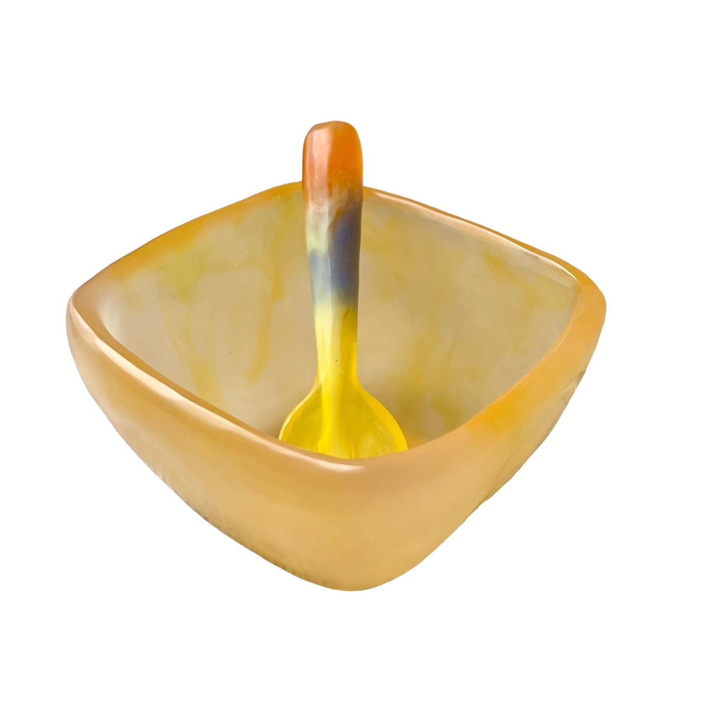 1 TAZA Cuadrada 🥣 1 Cuchara Corta en Resina Especial 400 ml.