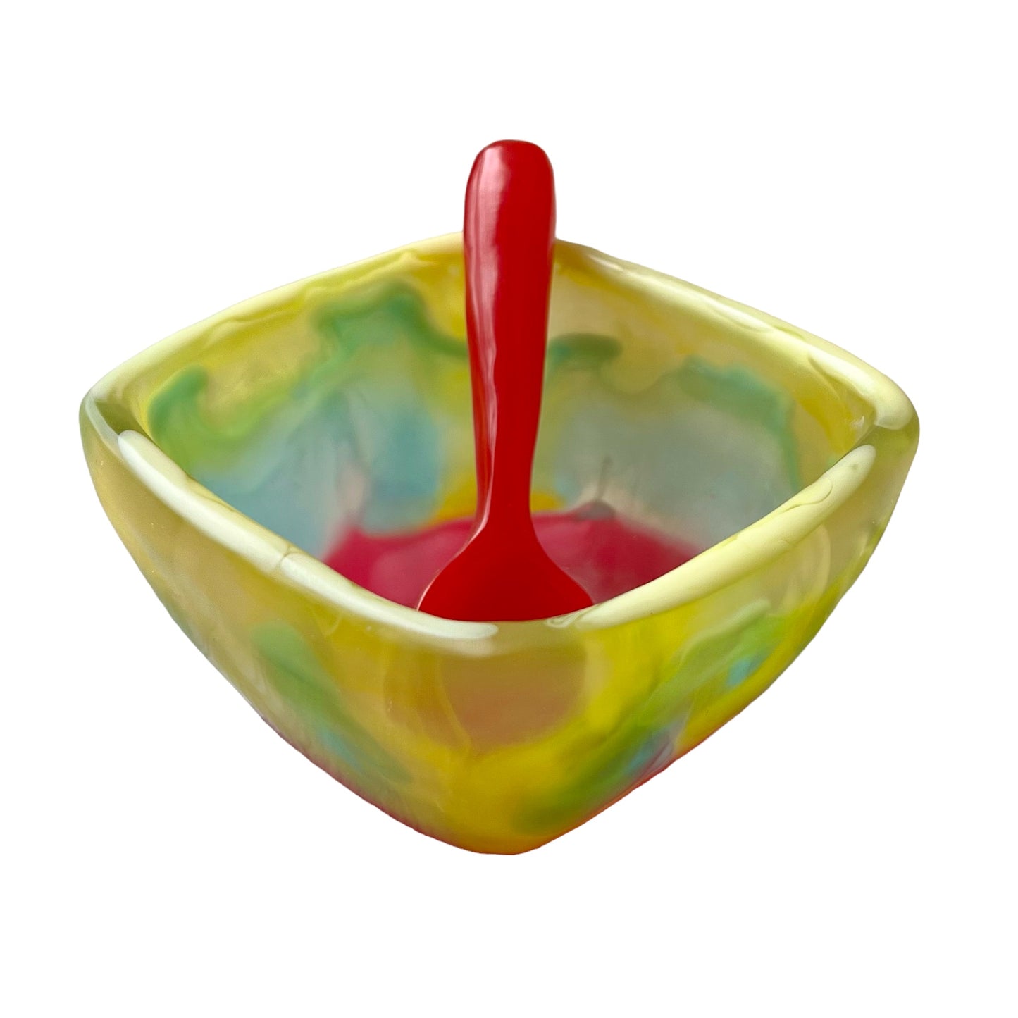 1 TAZA Cuadrada 🥣 1 Cuchara Corta en Resina Especial 400 ml.