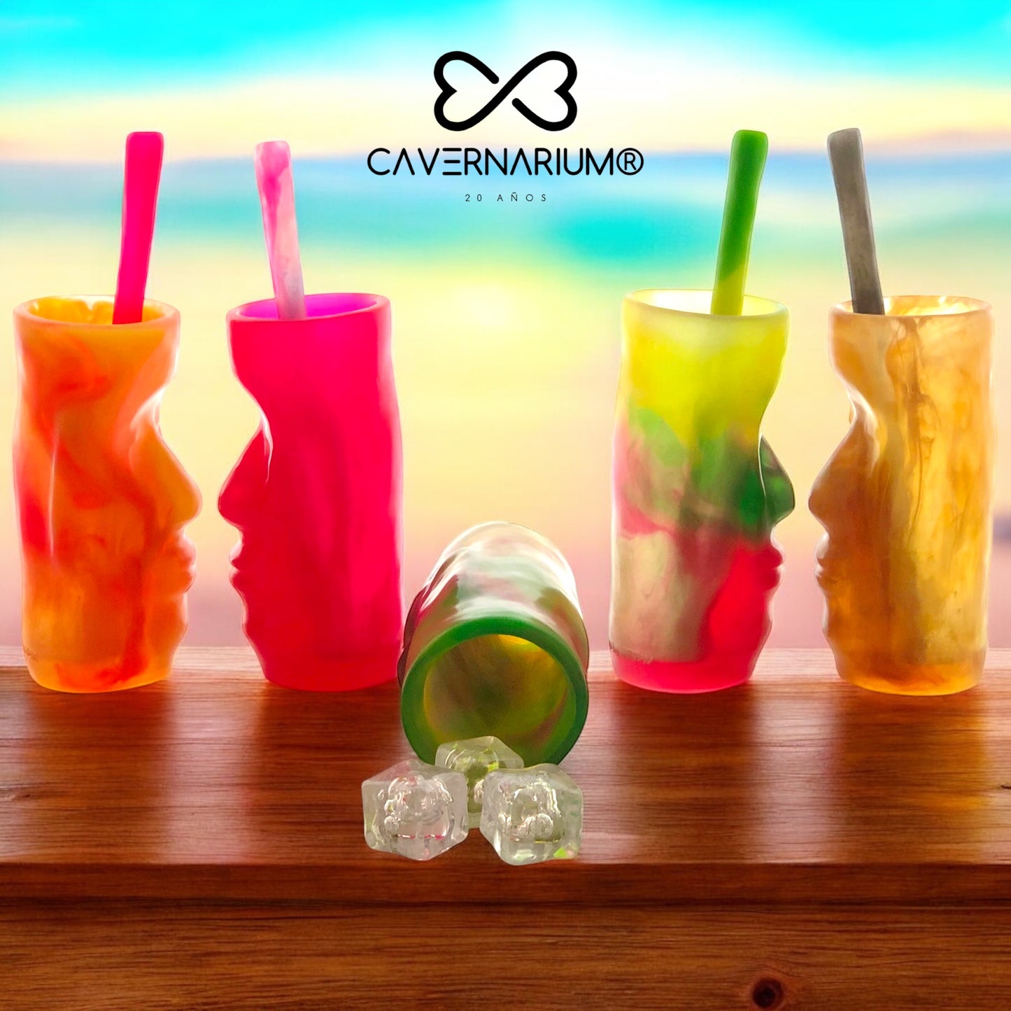 1 VASO Tiki 🗿 Pitillo ecologico en Resina Especial 250 ml.