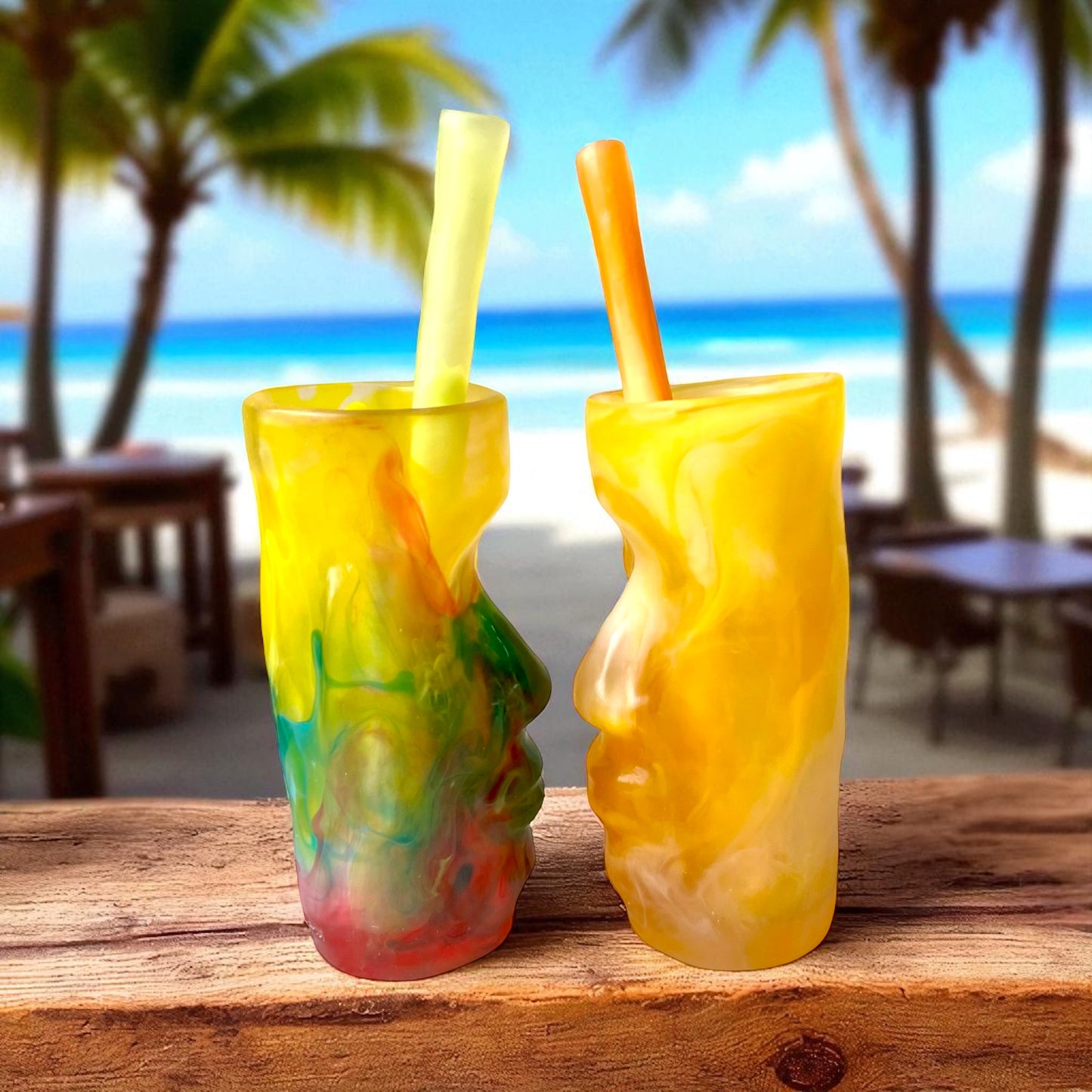 1 VASO Tiki 🗿 Pitillo ecologico en Resina Especial 250 ml.