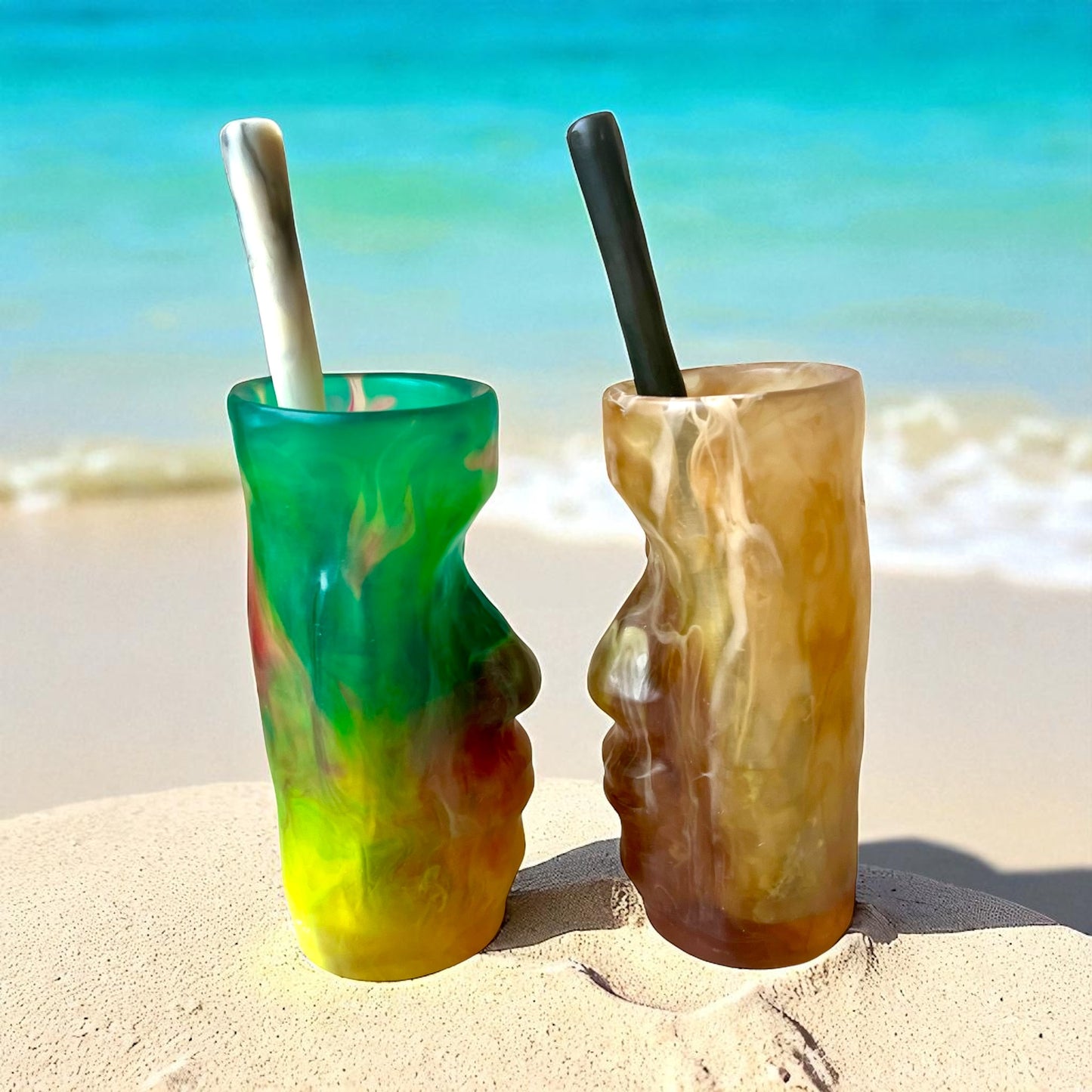 1 VASO Tiki 🗿 Pitillo ecologico en Resina Especial 250 ml.