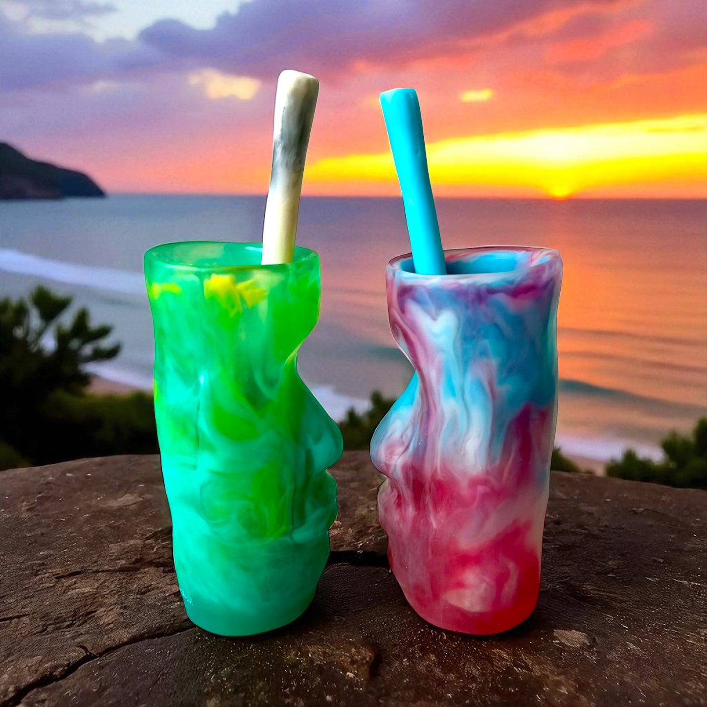 1 VASO Tiki 🗿 Pitillo ecologico en Resina Especial 250 ml.