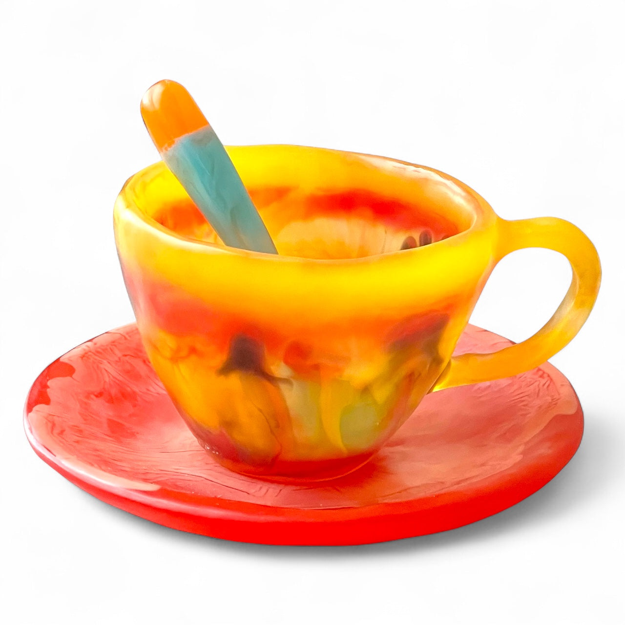 1 POCILLO Grande ☕️ 1 Plato Pequeño + 1 cuchara en Resina Especial 375 ml