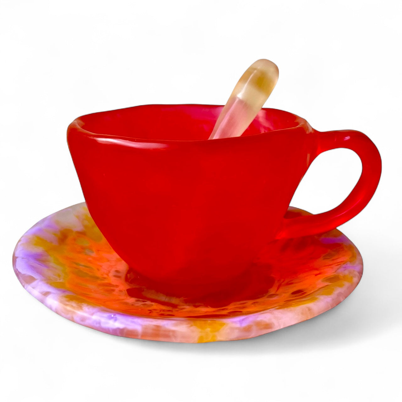 1 POCILLO Grande ☕️ 1 Plato Pequeño + 1 cuchara en Resina Especial 375 ml