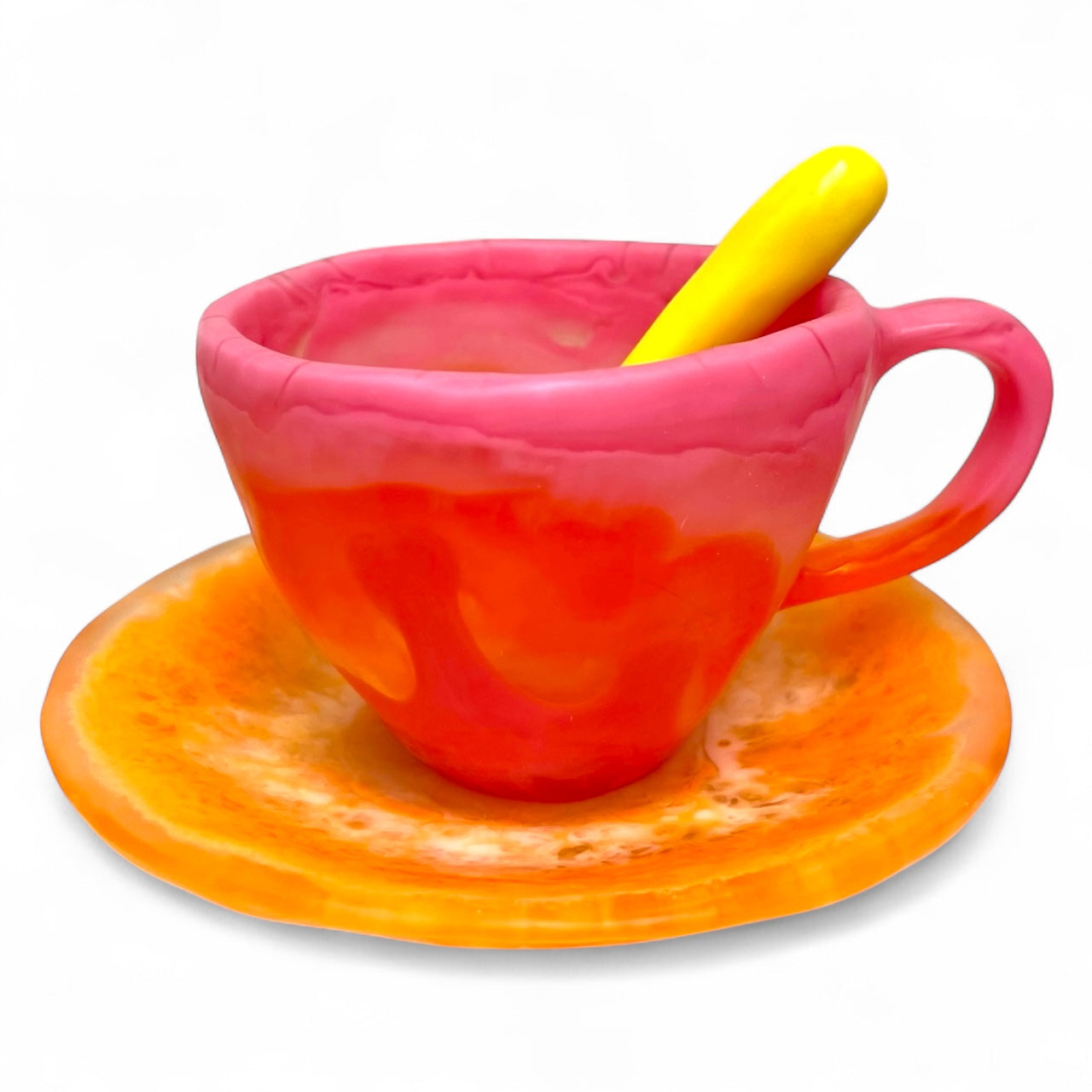 1 POCILLO Grande ☕️ 1 Plato Pequeño + 1 cuchara en Resina Especial 375 ml