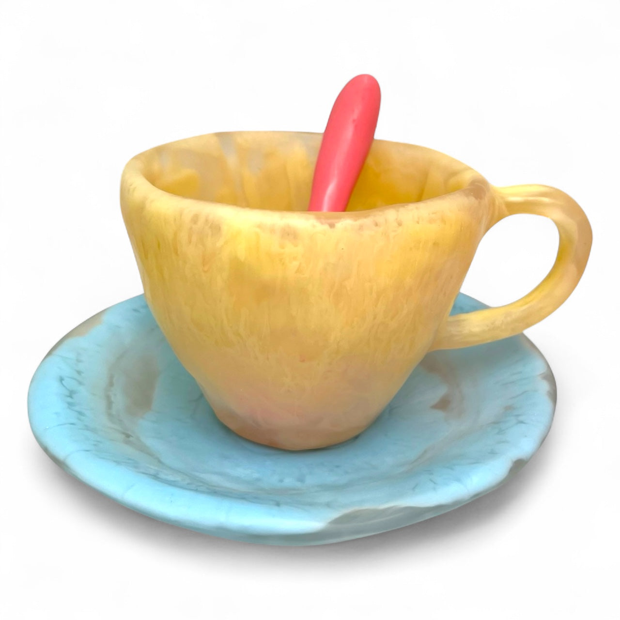 1 POCILLO Grande ☕️ 1 Plato Pequeño + 1 cuchara en Resina Especial 375 ml