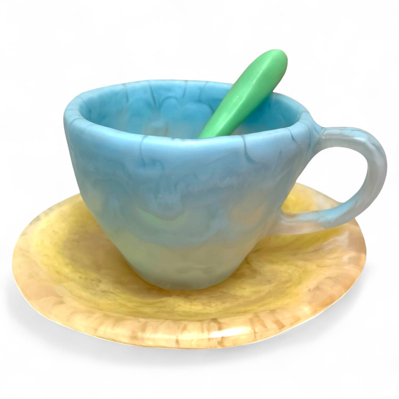 1 POCILLO Grande ☕️ 1 Plato Pequeño + 1 cuchara en Resina Especial 375 ml