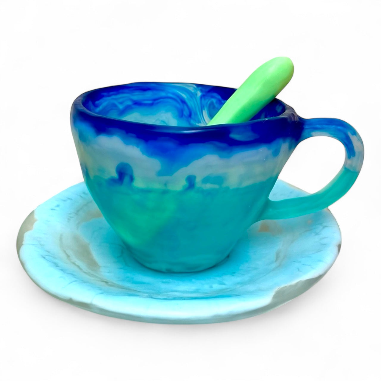 1 POCILLO Grande ☕️ 1 Plato Pequeño + 1 cuchara en Resina Especial 375 ml