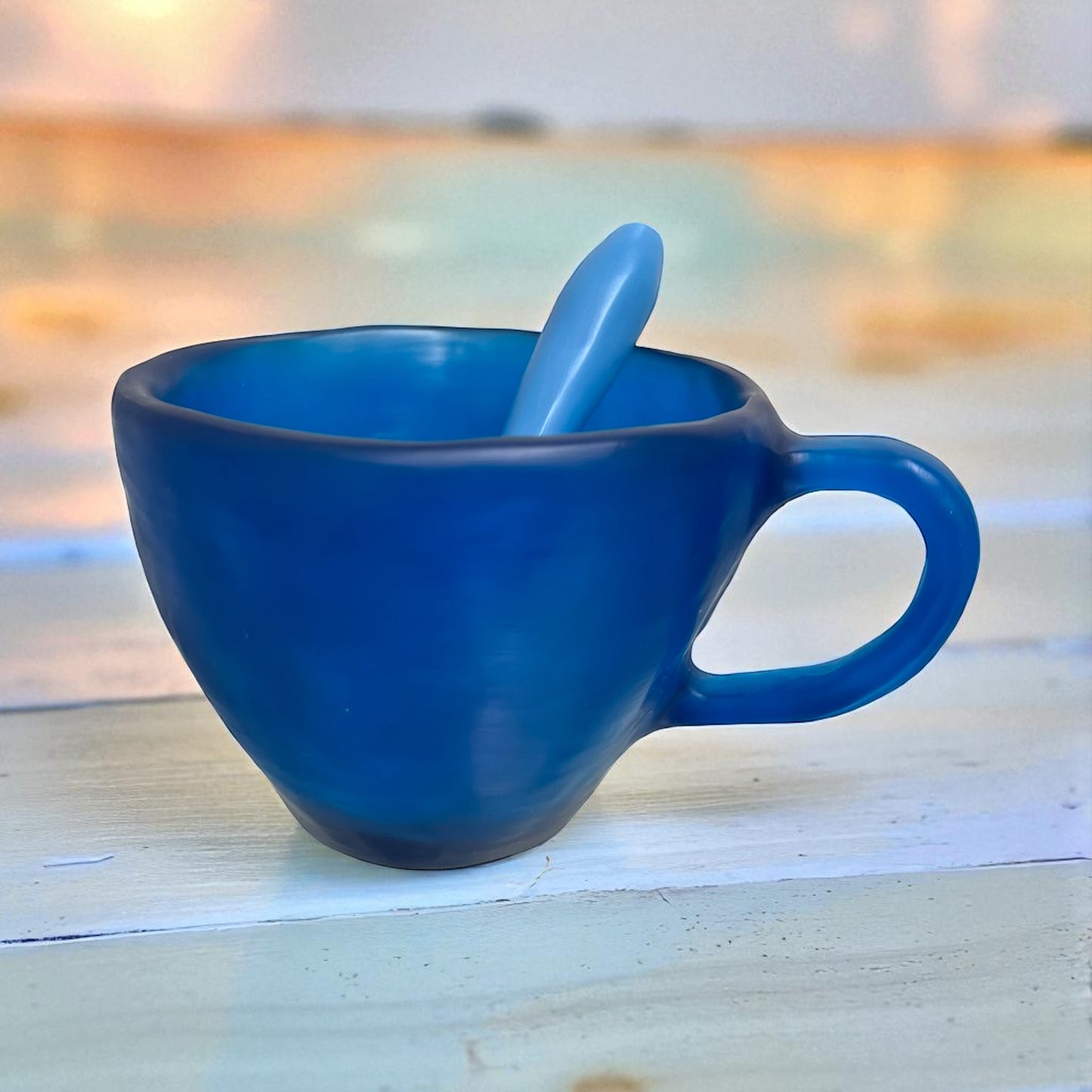 1 POCILLO Grande ☕️ 1 Cuchara en Resina Especial de 375 ml.