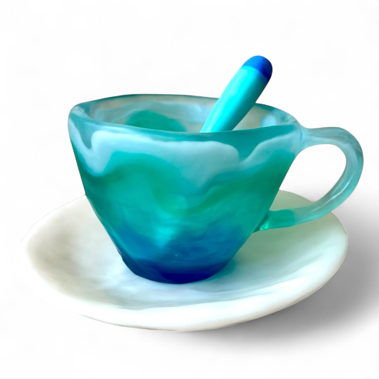 1 POCILLO Grande ☕️ 1 Plato Pequeño + 1 cuchara en Resina Especial 375 ml