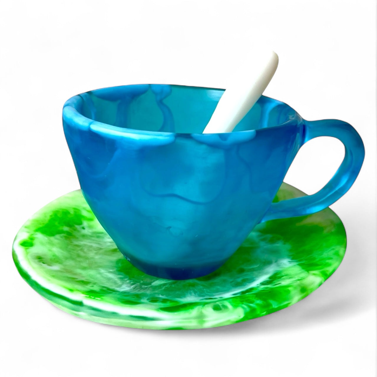 1 POCILLO Grande ☕️ 1 Plato Pequeño + 1 cuchara en Resina Especial 375 ml