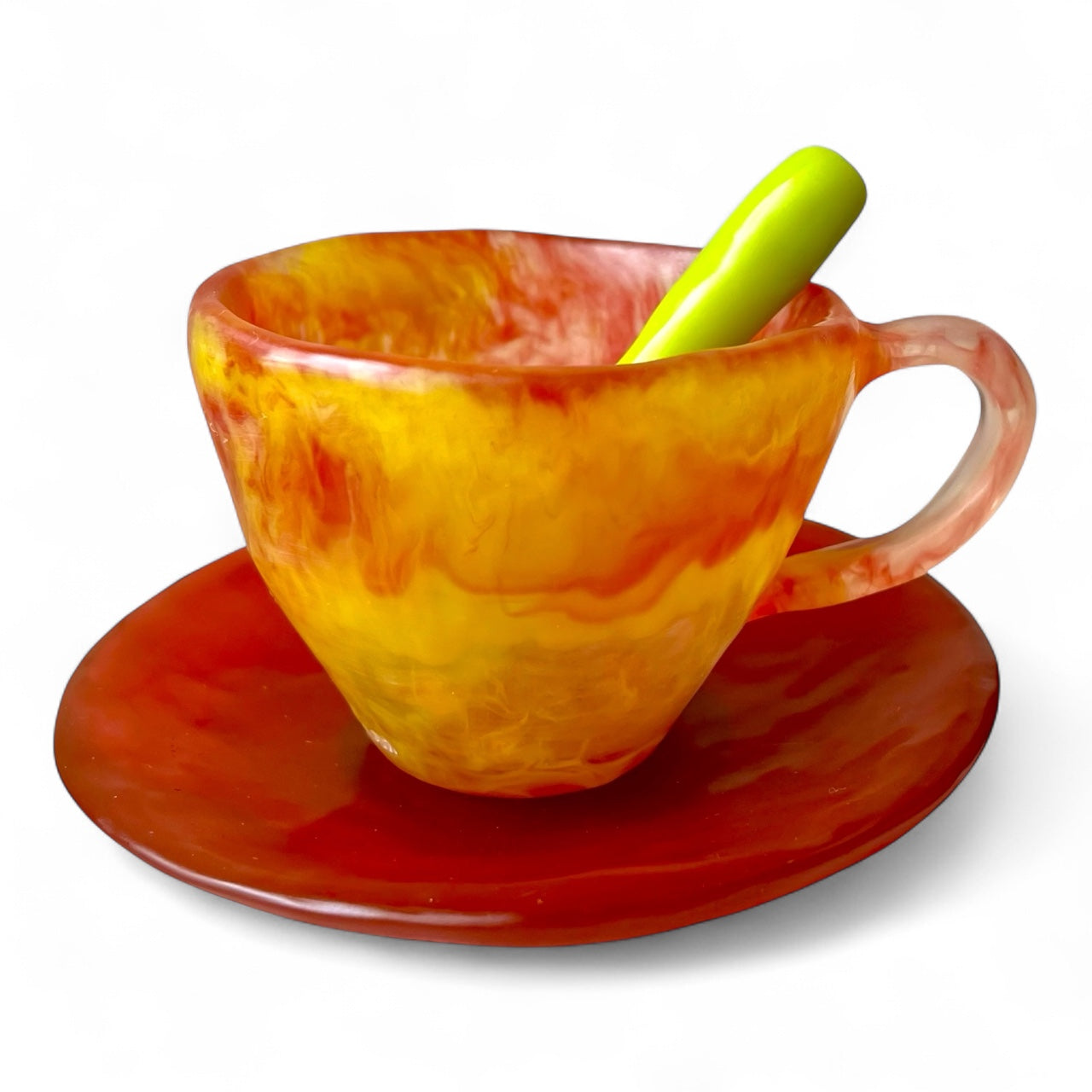 1 POCILLO Grande ☕️ 1 Plato Pequeño + 1 cuchara en Resina Especial 375 ml