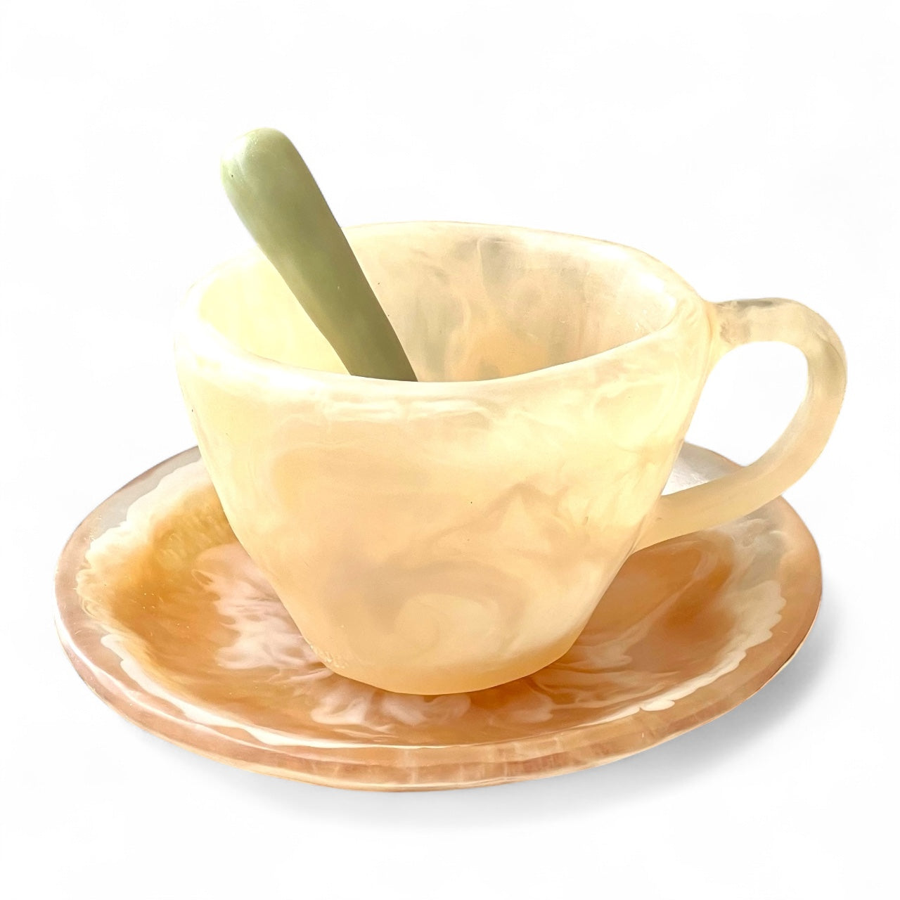 1 POCILLO Grande ☕️ 1 Plato Pequeño + 1 cuchara en Resina Especial 375 ml