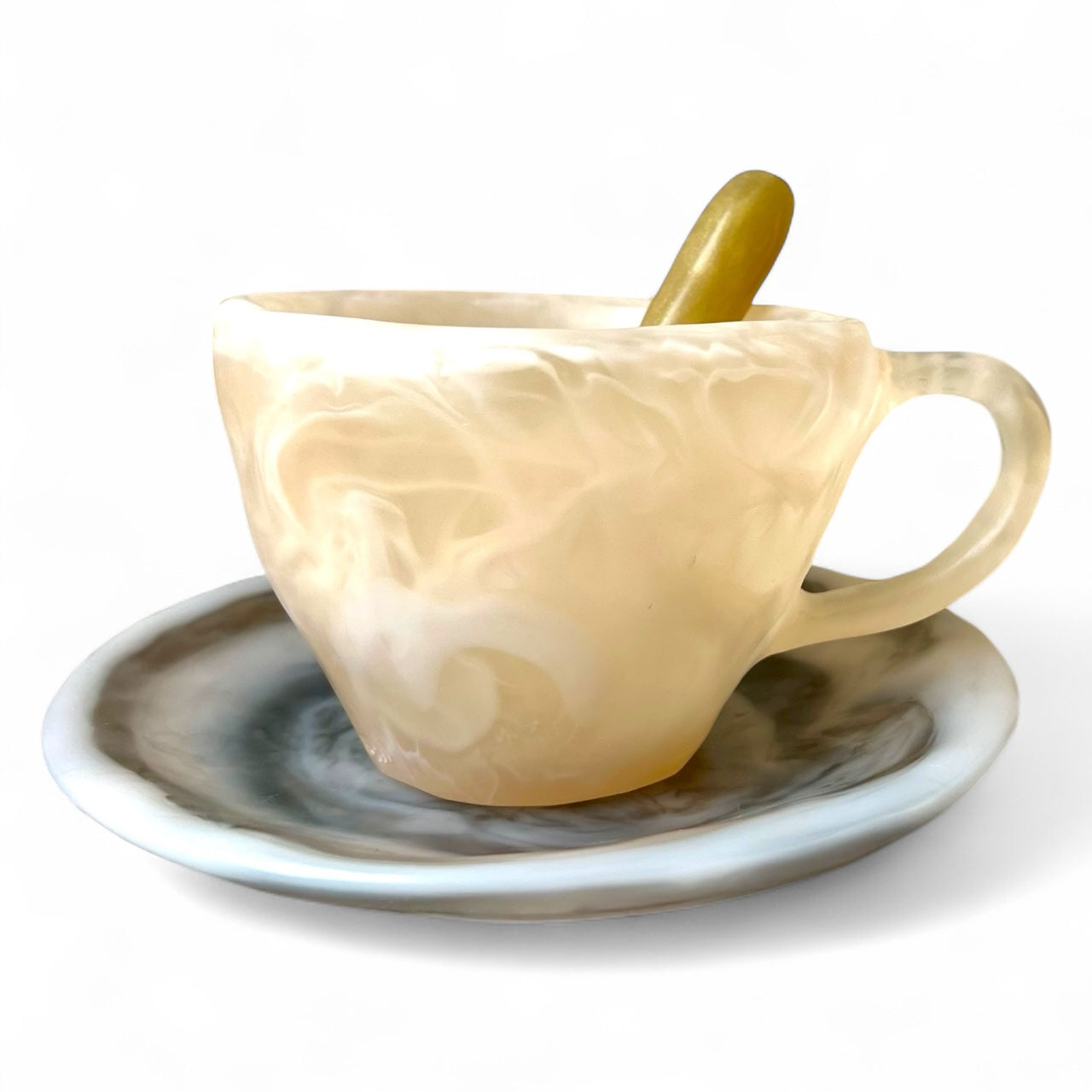 1 POCILLO Grande ☕️ 1 Plato Pequeño + 1 cuchara en Resina Especial 375 ml