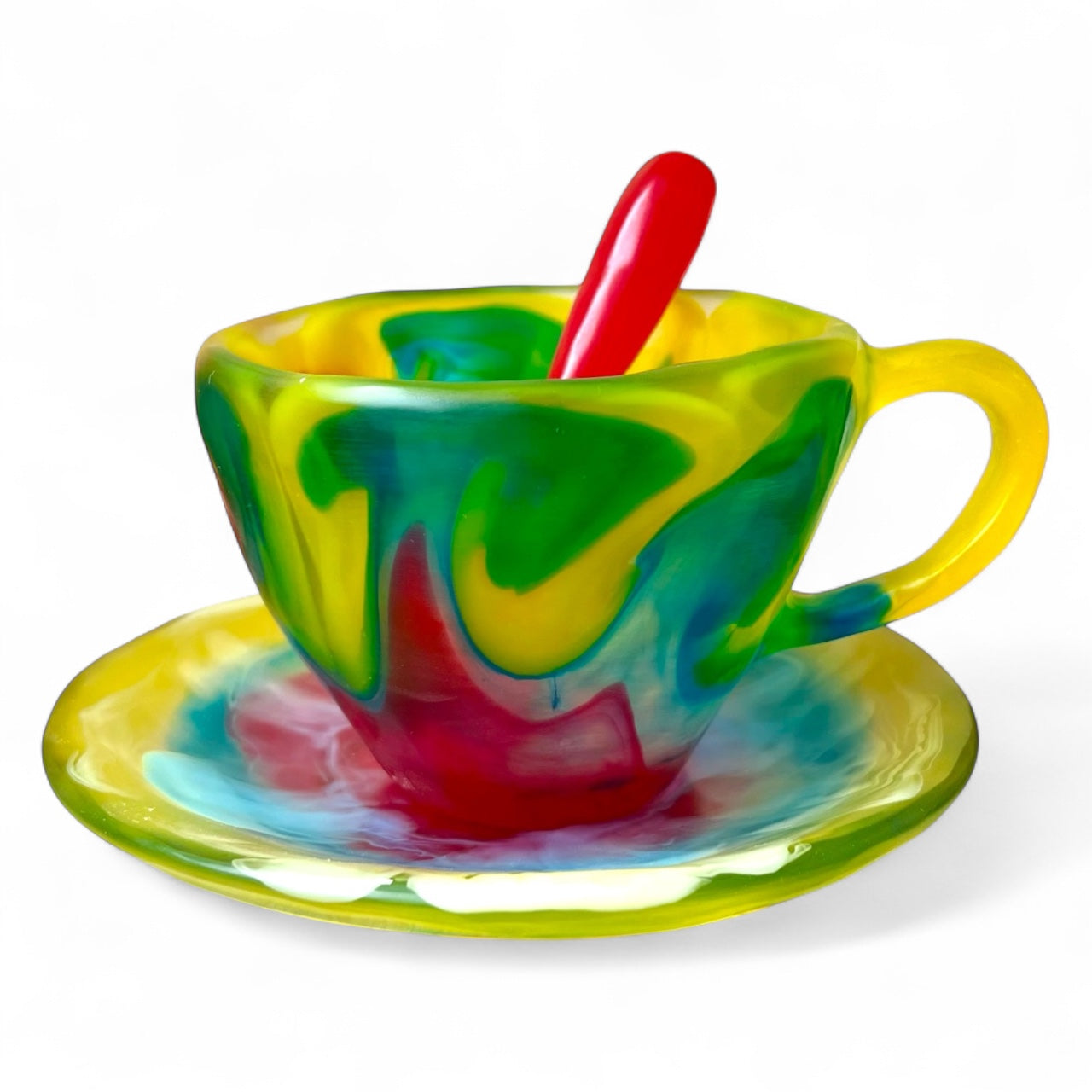 1 POCILLO Grande ☕️ 1 Plato Pequeño + 1 cuchara en Resina Especial 375 ml