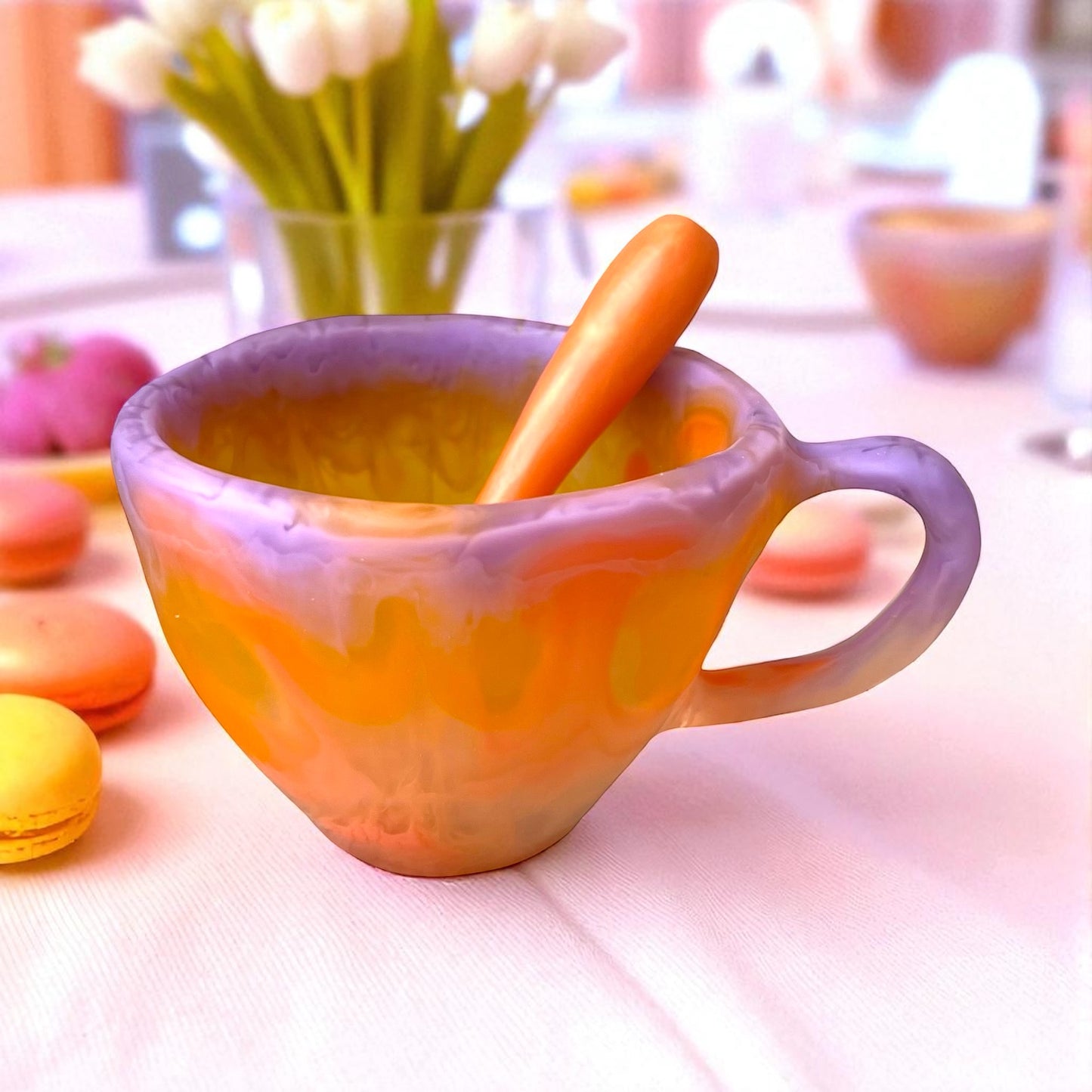 1 POCILLO Grande ☕️ 1 Cuchara en Resina Especial de 375 ml.