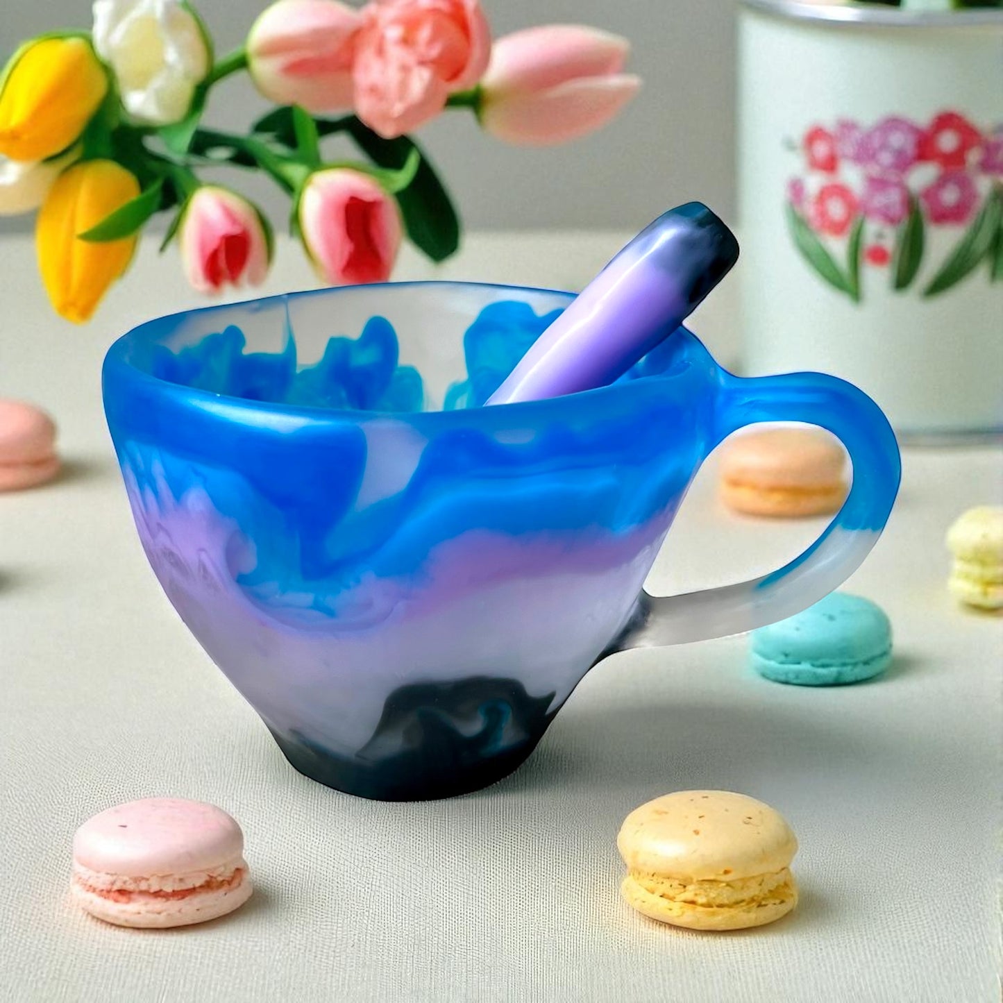 1 POCILLO Grande ☕️ 1 Cuchara en Resina Especial de 375 ml.