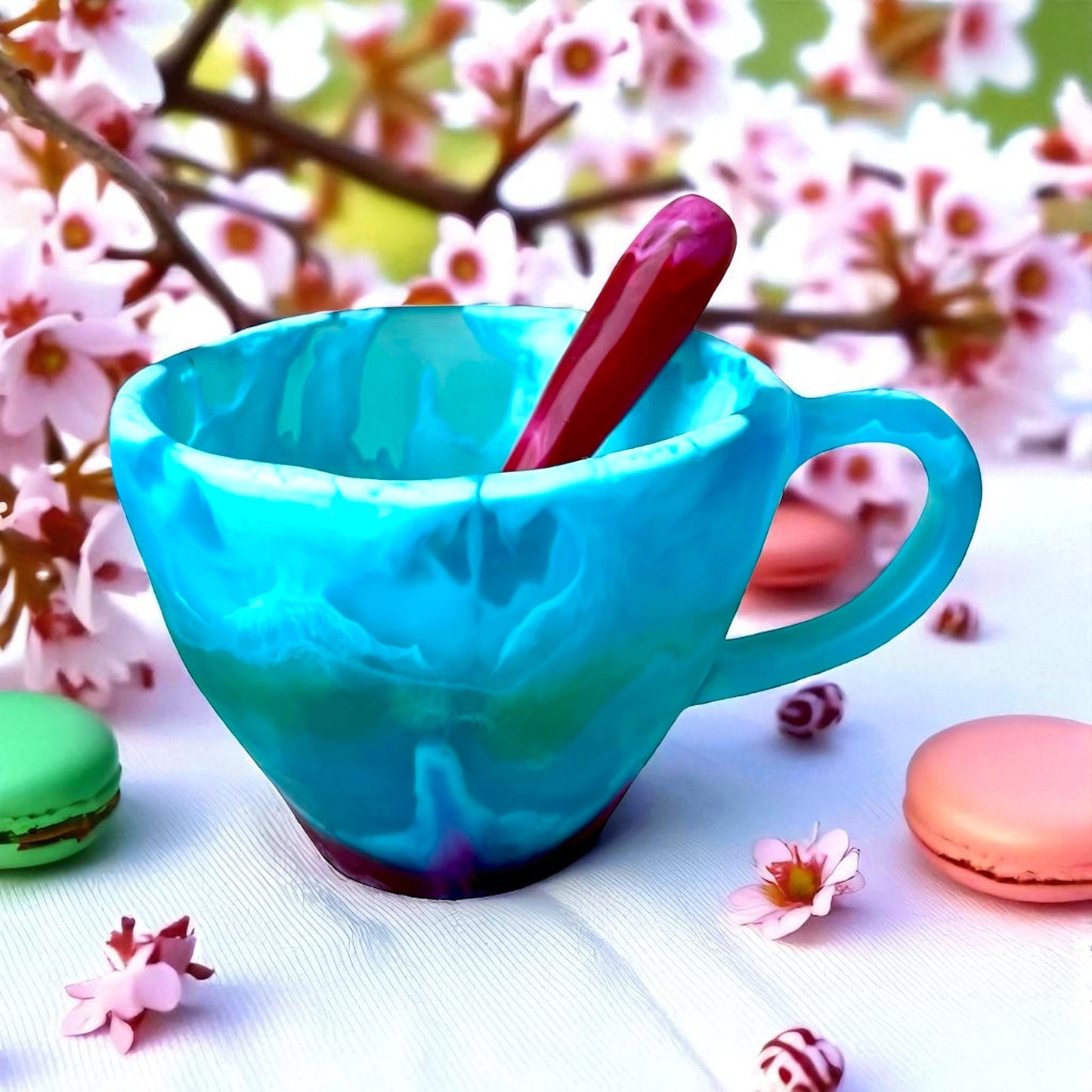 1 POCILLO Grande ☕️ 1 Cuchara en Resina Especial de 375 ml.