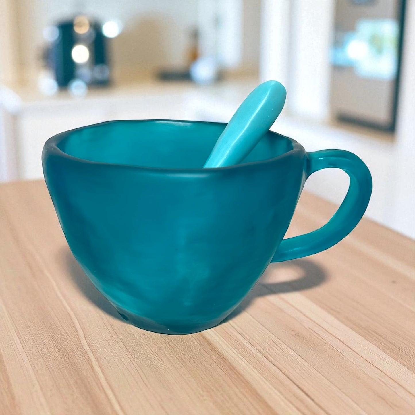 1 POCILLO Grande ☕️ 1 Cuchara en Resina Especial de 375 ml.