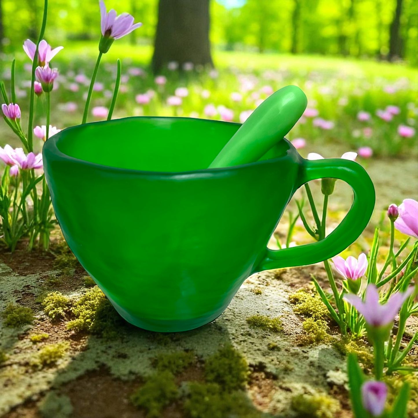 1 POCILLO Grande ☕️ 1 Cuchara en Resina Especial de 375 ml.