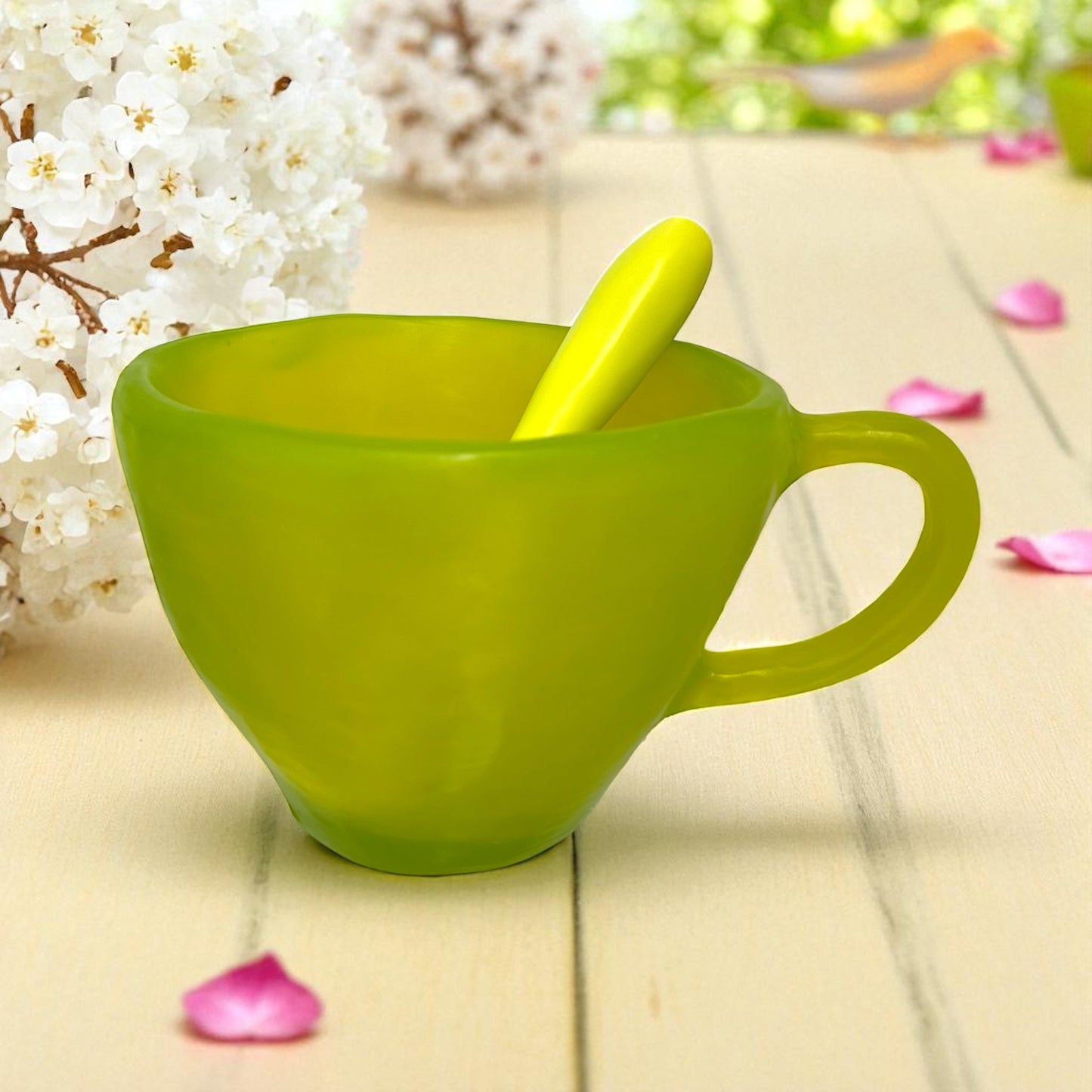 1 POCILLO Grande ☕️ 1 Cuchara en Resina Especial de 375 ml.