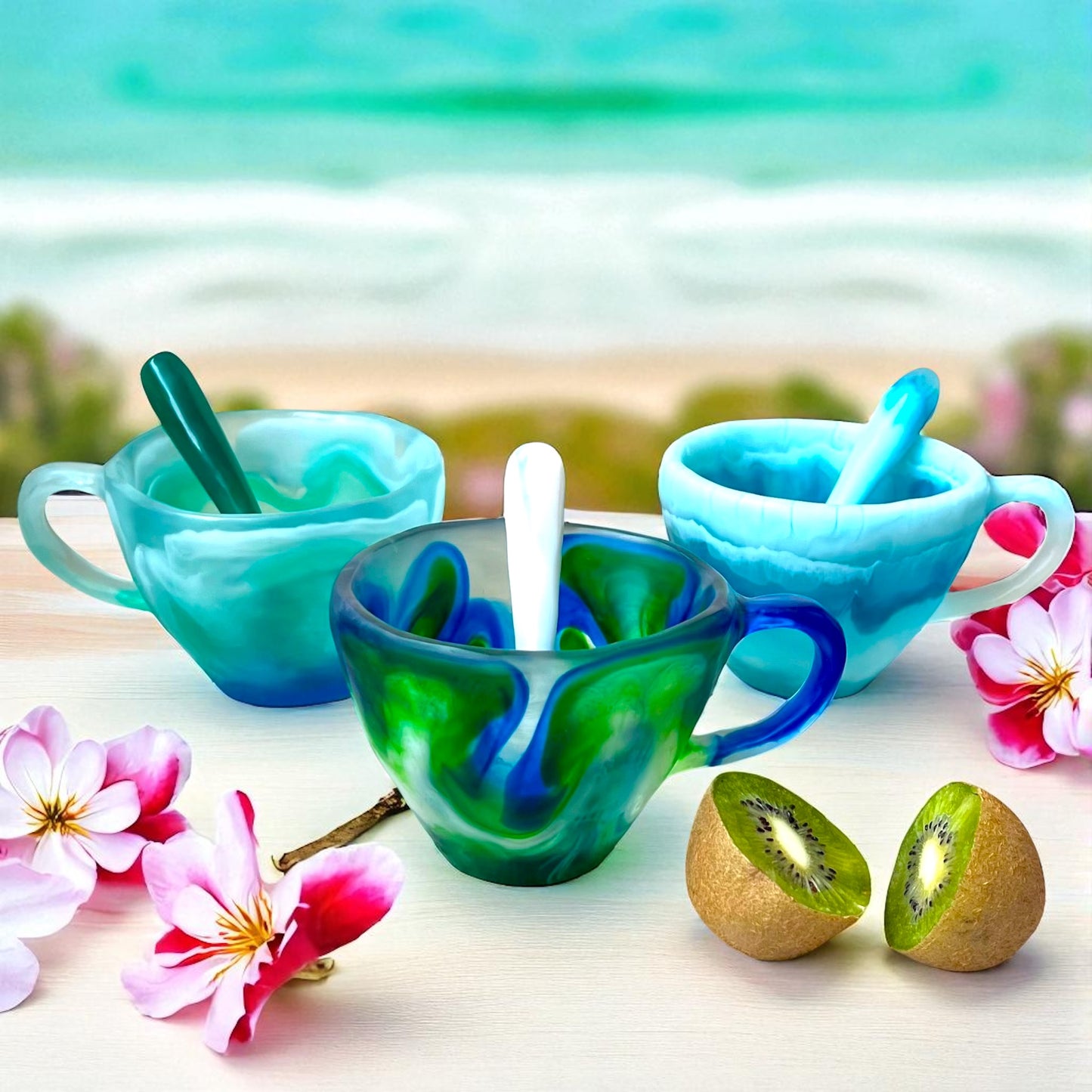 1 POCILLO Grande ☕️ 1 Cuchara en Resina Especial de 375 ml.