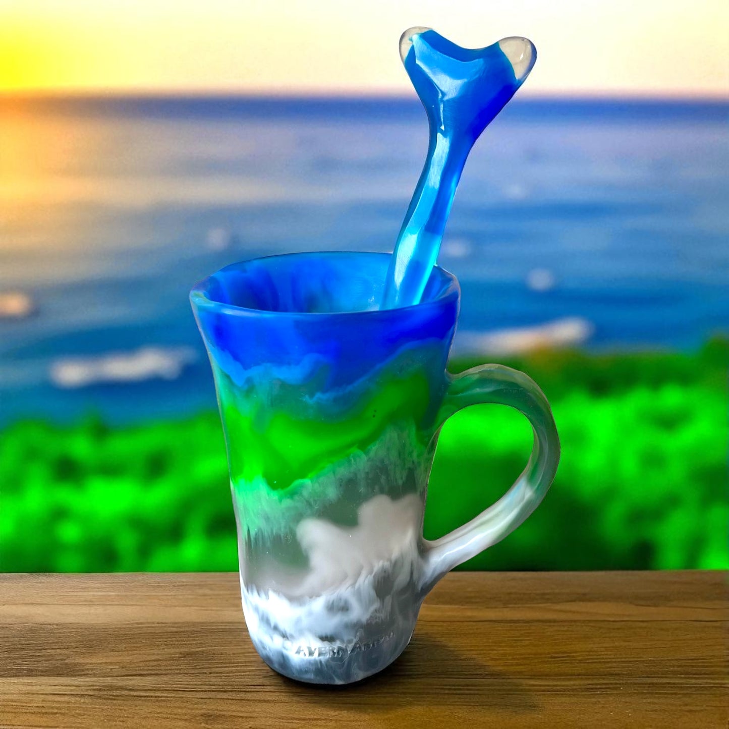 1 POCILLO Mug 🧋 1 Mezclador Corazon en Resina Especial 375 ml