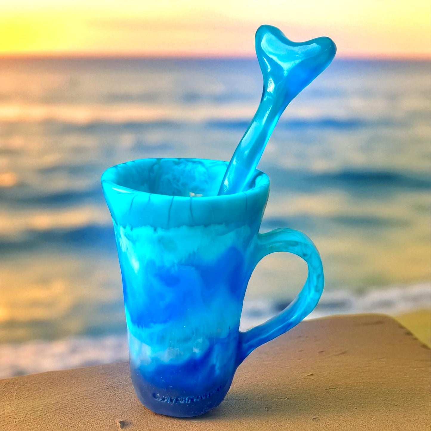 1 POCILLO Mug 🧋 1 Mezclador Corazon en Resina Especial 375 ml