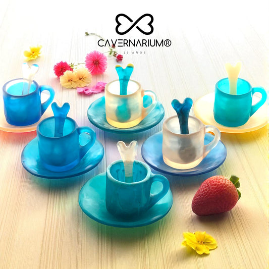 1 POCILLO Pequeño + 1 Plato Pequeño + 1 Cucharita Hueso ☕️ en Resina Especial 60 ml