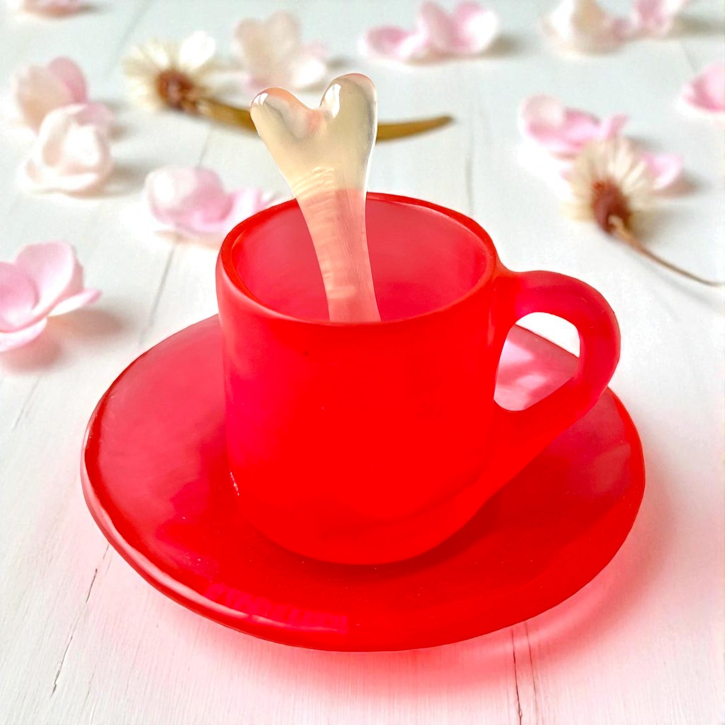 1 POCILLO Pequeño + 1 Plato Pequeño + 1 Cucharita Hueso ☕️ en Resina Especial 60 ml