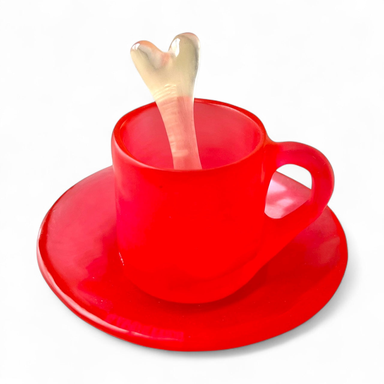 1 POCILLO Pequeño + 1 Plato Pequeño + 1 Cucharita Hueso ☕️ en Resina Especial 60 ml