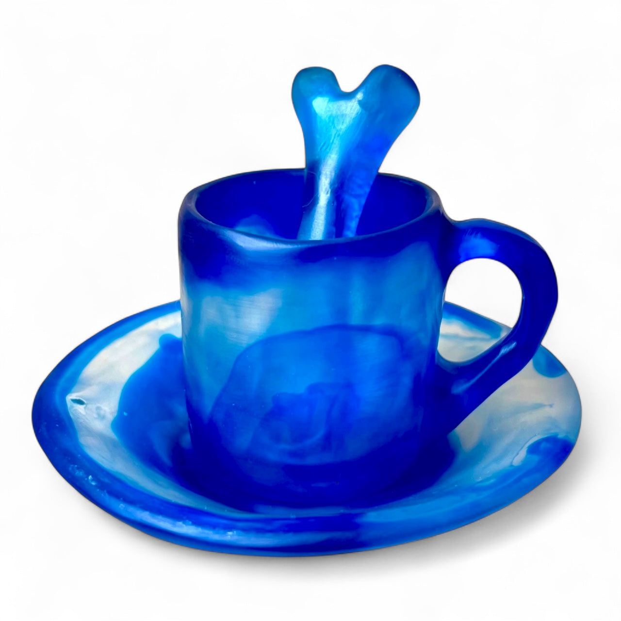 1 POCILLO Pequeño + 1 Plato Pequeño + 1 Cucharita Hueso ☕️ en Resina Especial 60 ml