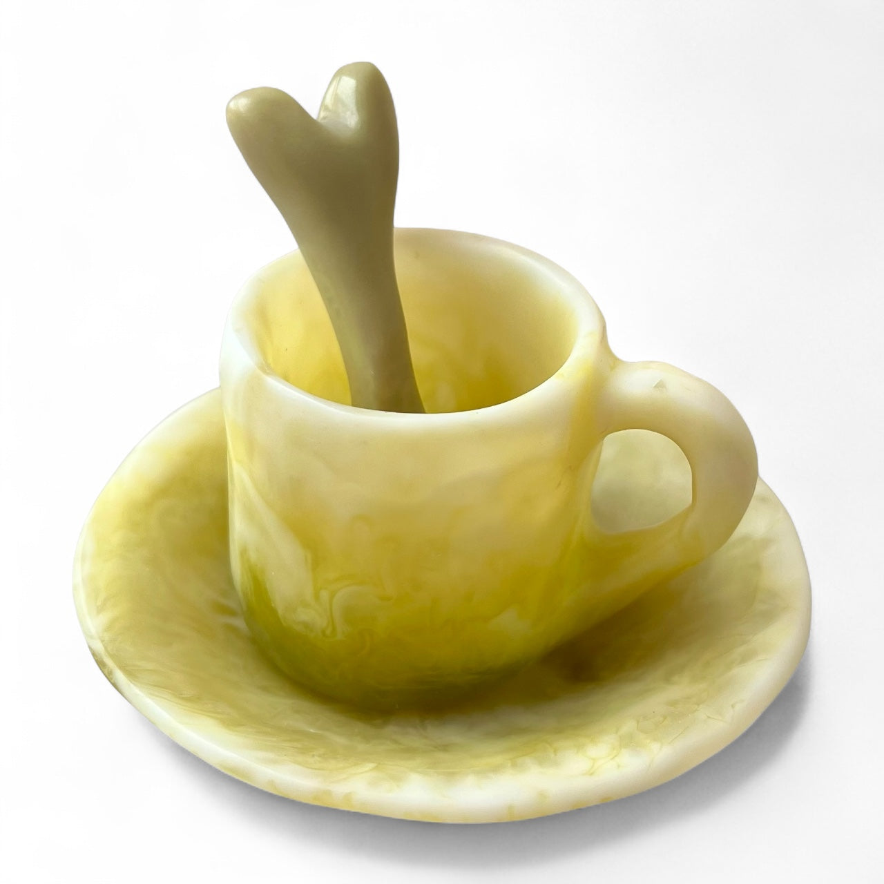 1 POCILLO Pequeño + 1 Plato Pequeño + 1 Cucharita Hueso ☕️ en Resina Especial 60 ml