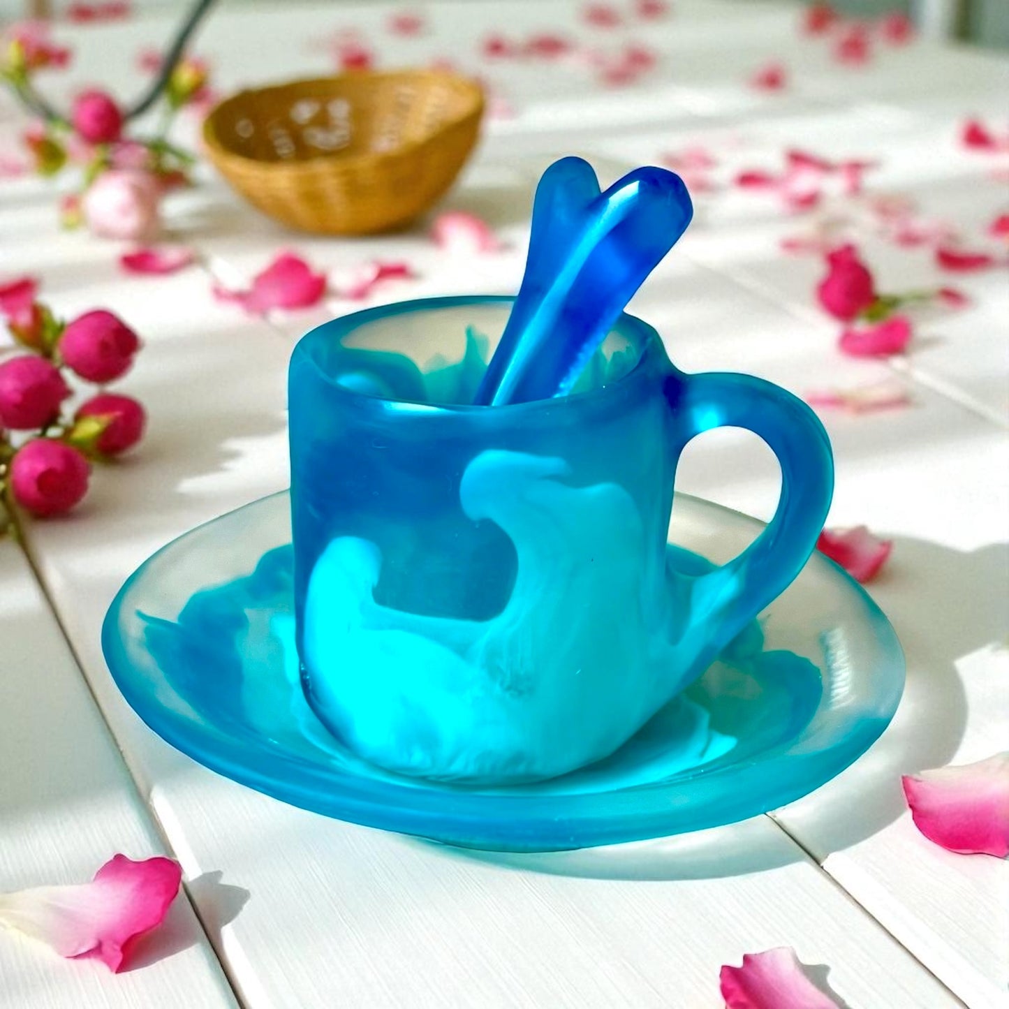 1 POCILLO Pequeño + 1 Plato Pequeño + 1 Cucharita Hueso ☕️ en Resina Especial 60 ml