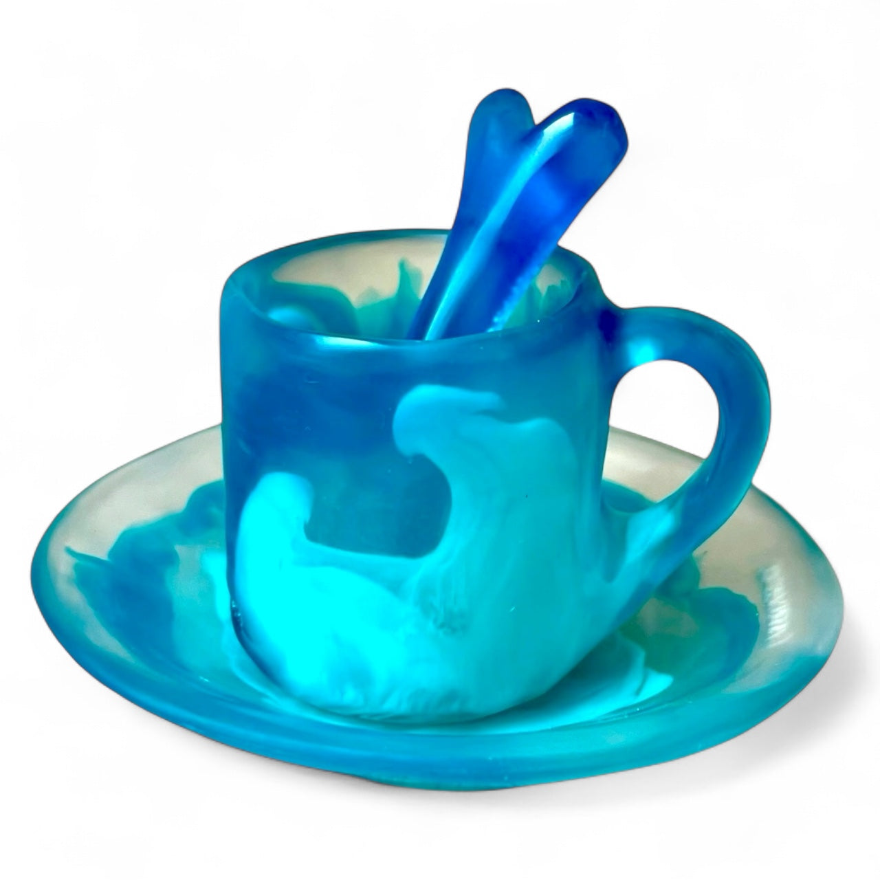 1 POCILLO Pequeño + 1 Plato Pequeño + 1 Cucharita Hueso ☕️ en Resina Especial 60 ml