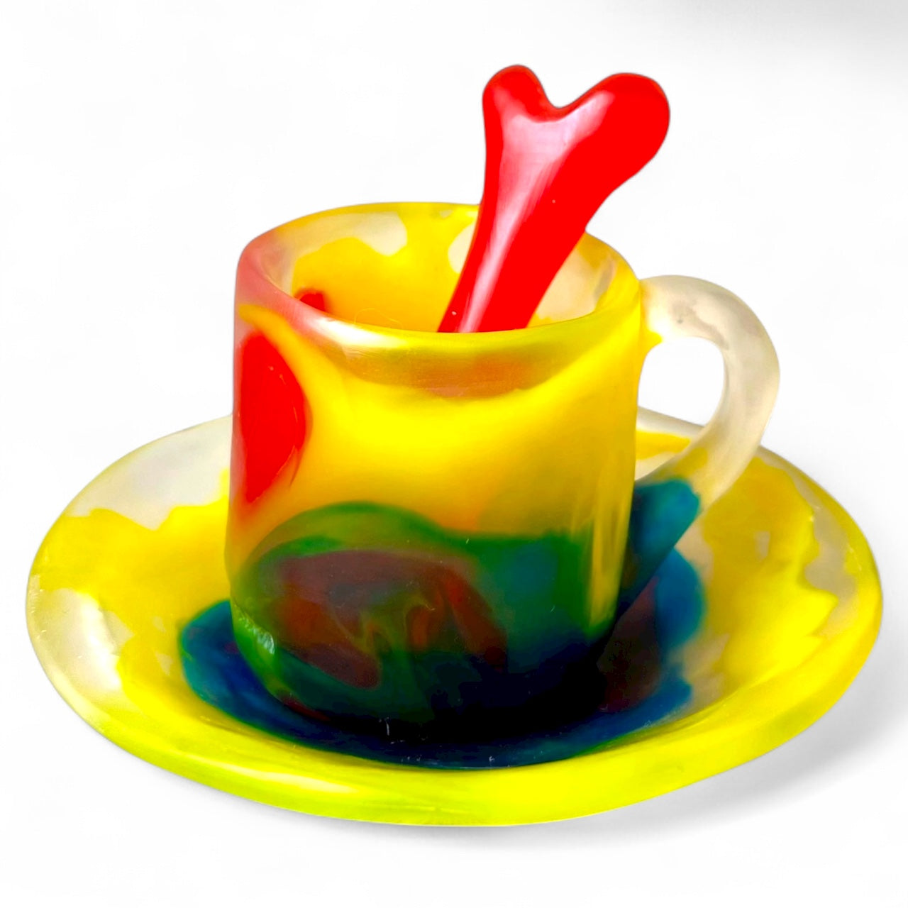 1 POCILLO Pequeño + 1 Plato Pequeño + 1 Cucharita Hueso ☕️ en Resina Especial 60 ml