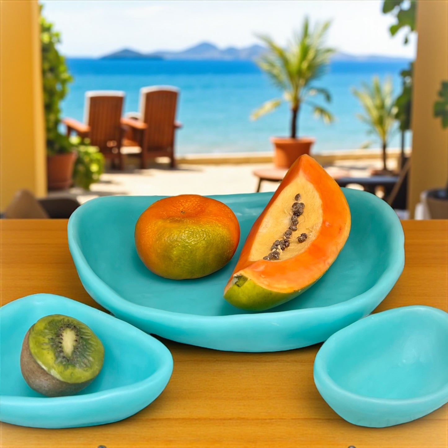 1 PLATO Irregular 🍽 en Resina Especial 25 cms + 2 TAZAS Irregulares