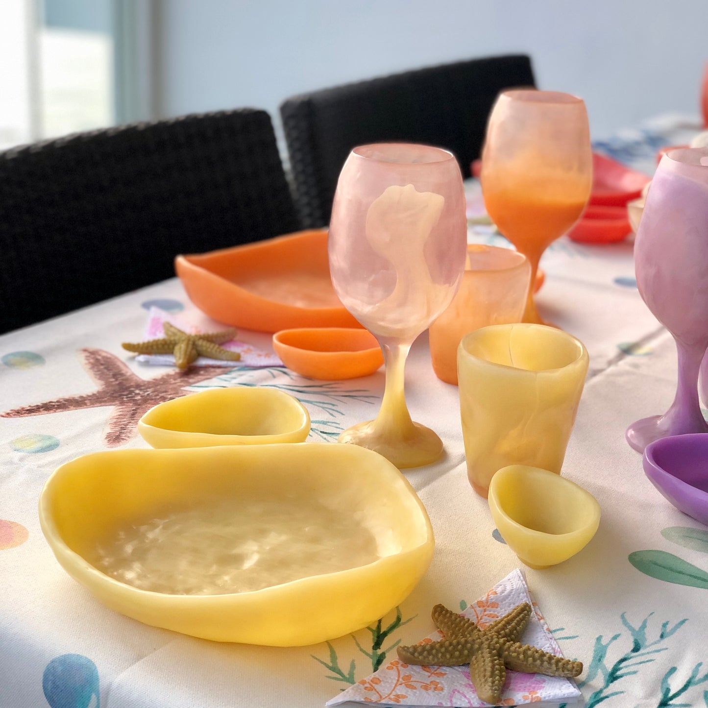 1 Puesto 🍽️ VAJILLA OCEAN & BEACH versión SUNSET x 6 Piezas en Resina Especial