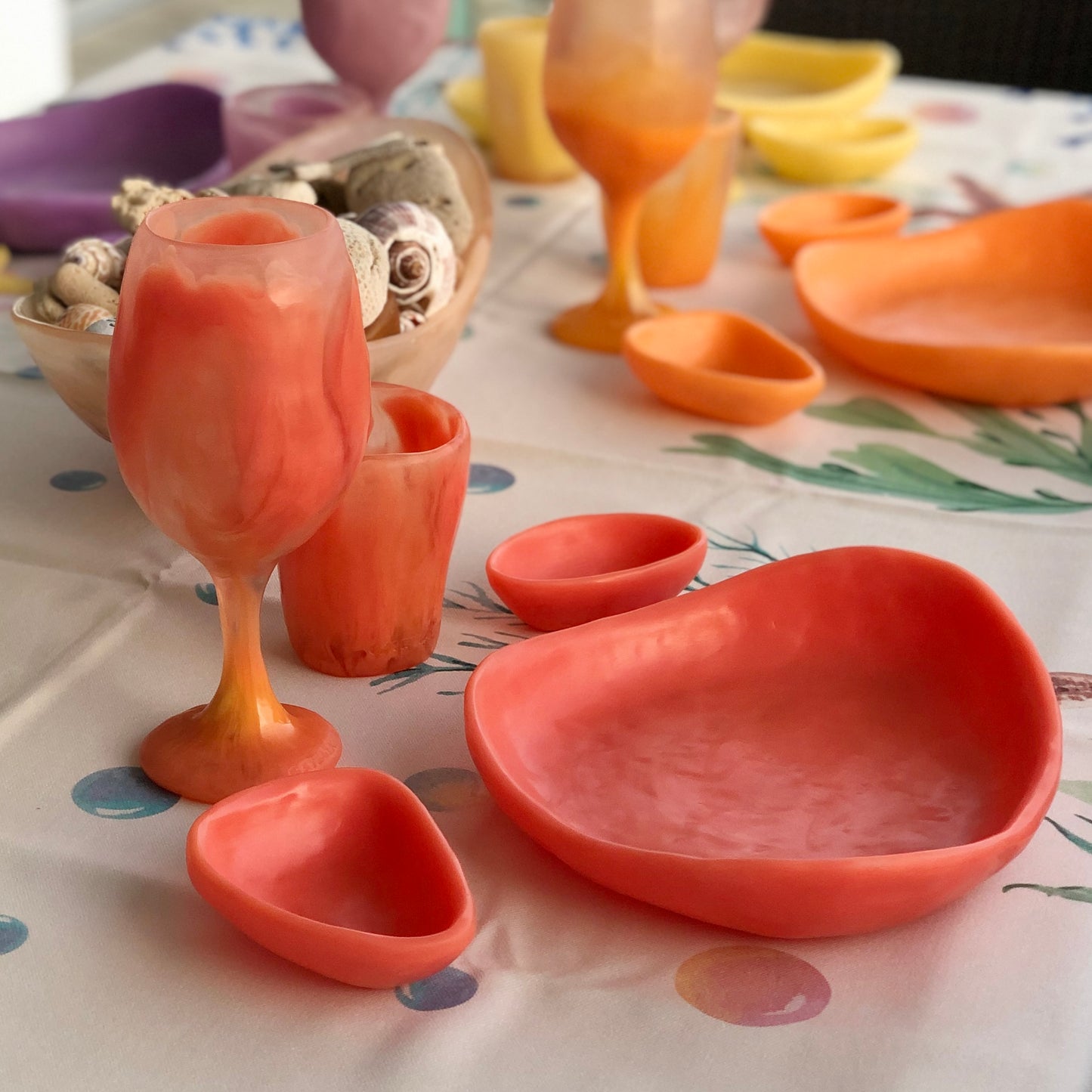 1 Puesto 🍽️ VAJILLA OCEAN & BEACH versión SUNSET x 6 Piezas en Resina Especial